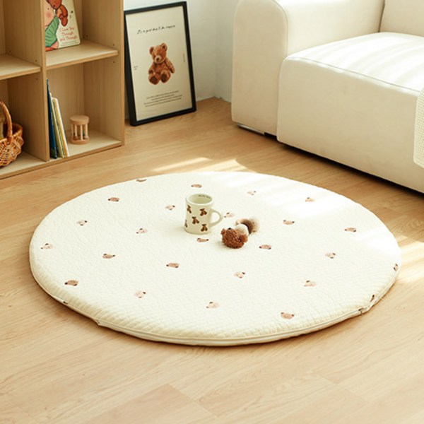  아솜느 순면 100수 캐릭터 자수 원형 러그 패드, 곰돌이, 1개 