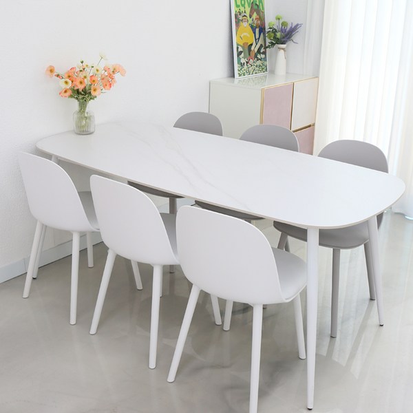  참갤러리 타원 1800 6인용 세라믹 식탁 + 의자 6p 방문설치, 식탁(무광 마블 화이트), 의자(그레이, 화이트) 