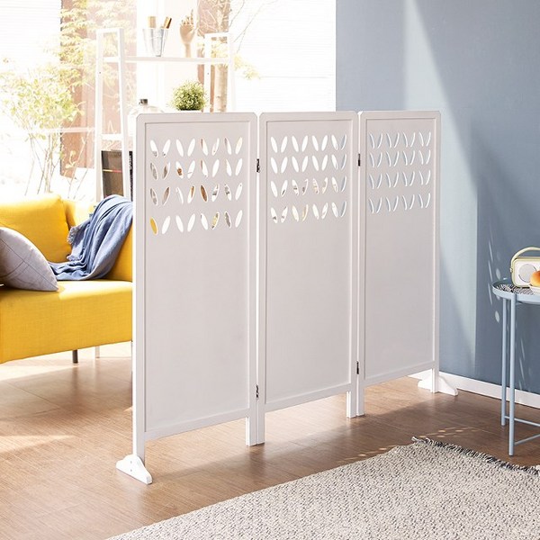  디모토 잎새 미니 3단 원목 낮은 가림막 파티션, 화이트 3단 