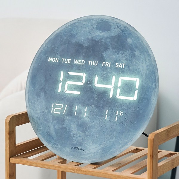  홈바내쓰 우주 LED 벽시계 인테리어 탁상시계, 달 