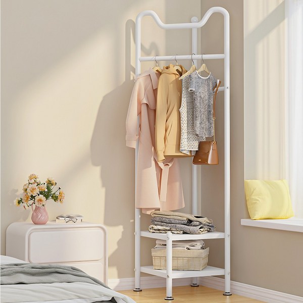 HOPE 코너 행거 철제 2단 수납 스탠드옷걸이, 화이트