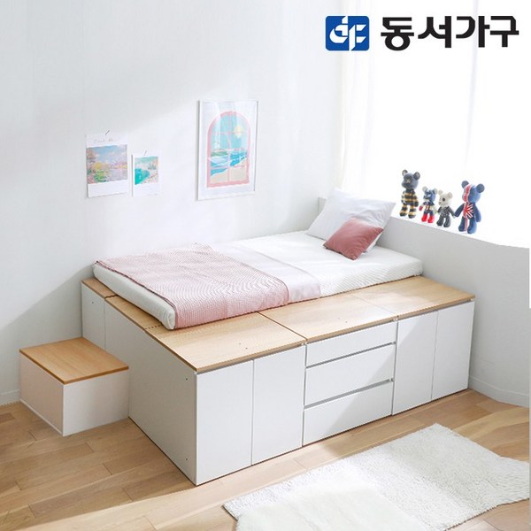 동서가구 홈즈 올인 퀸 성인 벙커침대 계단1 HYS010, 오크화이트
