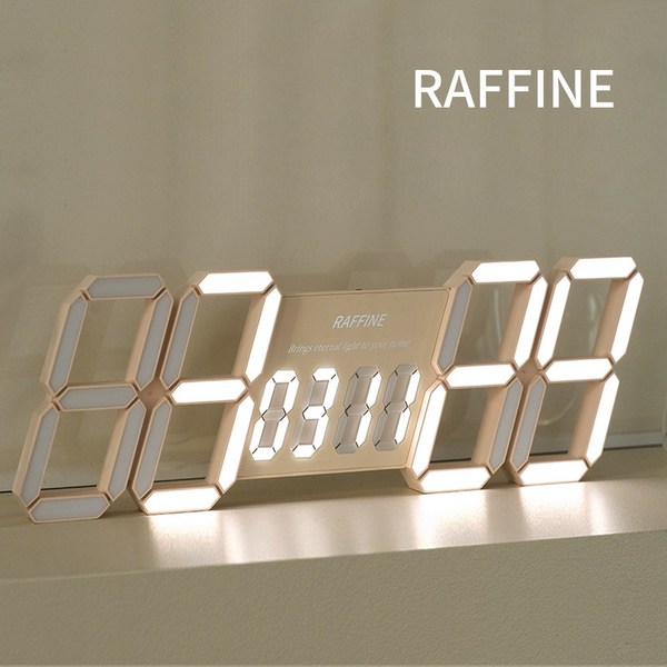 라피네 데이트 LED 벽시계 디지털 전자 벽걸이 시계 무소음 거실 사무실, 밀크화이트