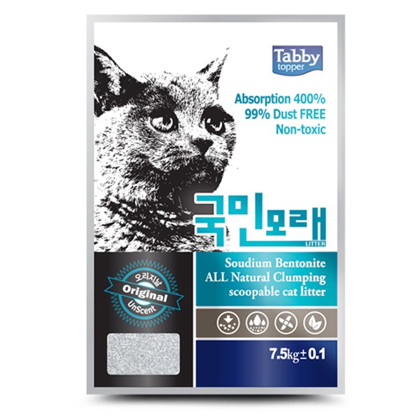 Tabby topper 국민모래 무향 7.5kg - 1박스(2포)