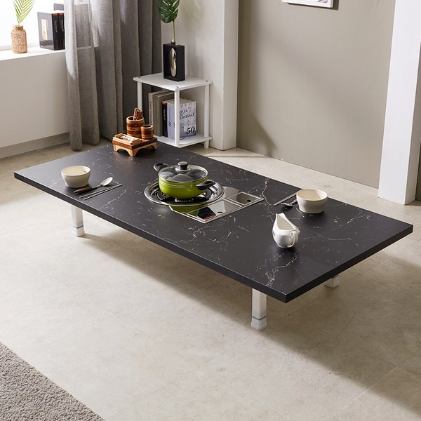 국산 가정용 고기 불판 테이블 접이식테이블 불판식탁 2인 4인 6인, 블랙마블