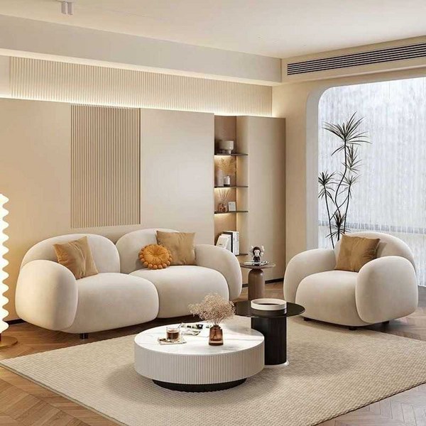  조약돌소파 패브릭 2인용 1인용 구름소파 원룸 곡선, 화이트 누벅 더블 