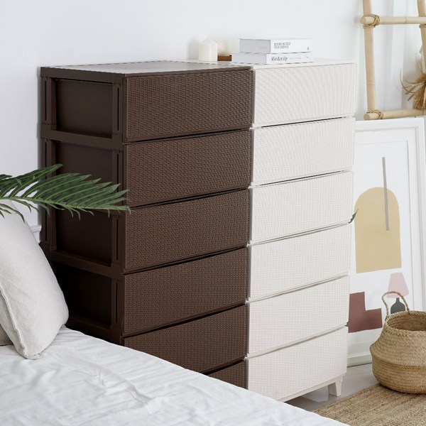 보노하우스 가든 라탄 와이드 서랍장, 브라운, 6개