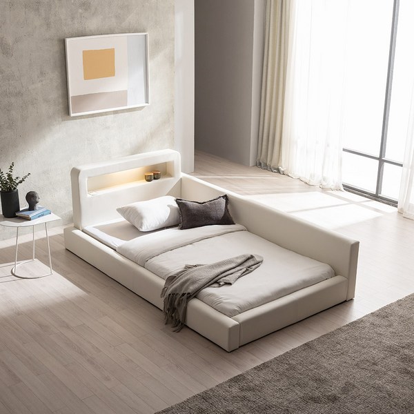 (기획특가) 젠티스 스퀘어 LED 저상형 침대 X 자모고 오가닉 매트리스 세트 슈퍼싱글 퀸, 1.아이보리 화이트, 1.슈퍼싱글 SS, 1.프레임만(메트리스X)