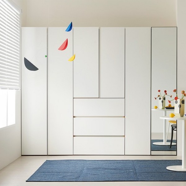  한샘 바이엘 채널 거울옷장세트 데일리서랍형 140cm~350cm(높이216cm) 화이트 16종 