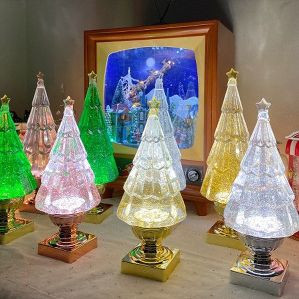 투명 트리 크리스마스 오르골 led 스노우볼 무드등 선물 랜턴, 실버