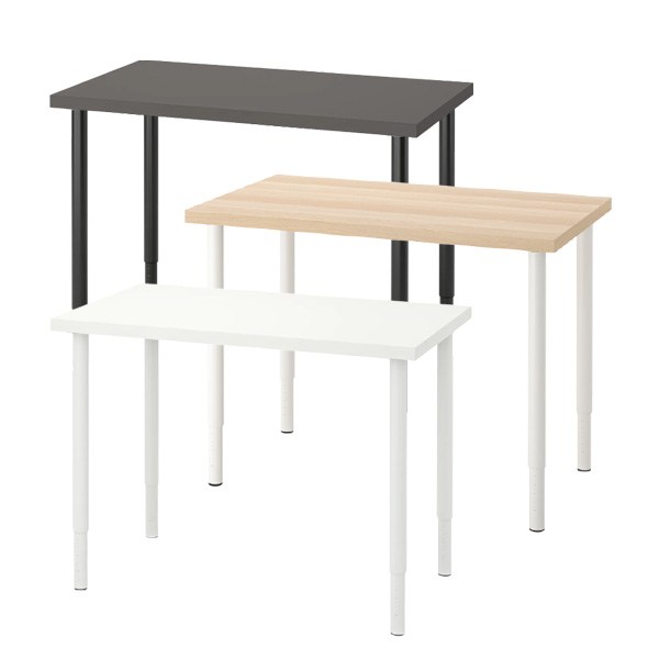 [당일출고/무료배송] 이케아 LINNMON 테이블 (100x60)+OLOV 길이조절다리, 화이트스테인상판-블랙다리