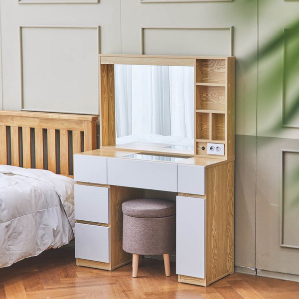 라라홈 라라 LED 수납 화장대, 추가X, 오크화이트