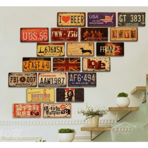 외국번호판 30종 복고풍 빈티지 레트로 자동차번호판 인테리어 벽면장식 소품 장식용번호판, 19.짙은퍼플 NO2 NO6