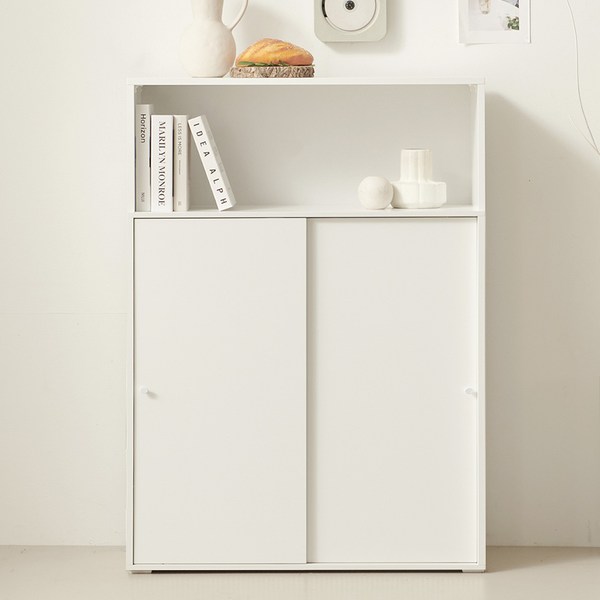 룸앤디 스르륵 4단 800상부오픈 E0등급 슬라이딩 미닫이 슬림 높은 수납장, 스르륵 4단800상부오픈_화이트(일반형)