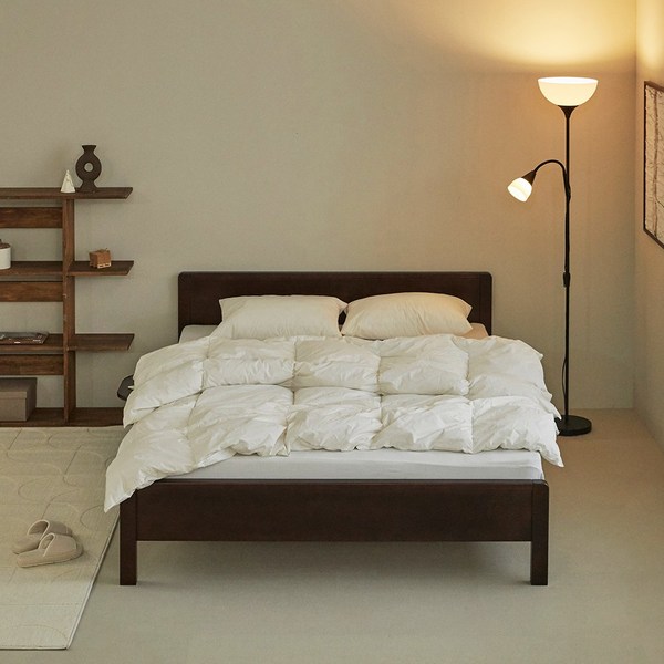  퍼니코 로그 SE0등급 고무나무 원목 침대 프레임 SS/Q (매트제외), 브라운 월넛 