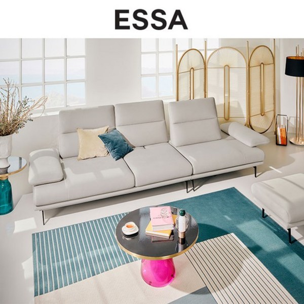 에싸 클로에 4인 스윙기능 리브 패브릭 소파+스툴+헤드레스트, 스윗핑크