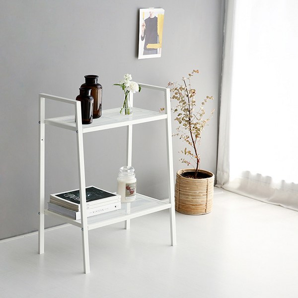  마켓비 LEITER 철제선반 600 넓은 2단, 화이트, 1개 