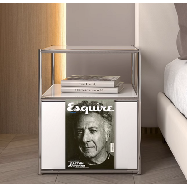 스칸디나비안 디자인 침대 옆 침실 높은 협탁 사이드 베드 보조 테이블, 화이트글래스