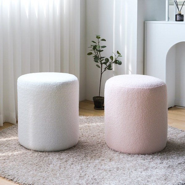 CFC287 하모니스툴 울 패브릭 보조의자 원형 디자인 화장대 의자 부클레 스툴, 화이트