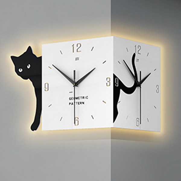 프리미엄 인테리어 거실 양면벽시계, 고양이