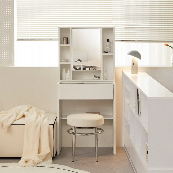  [3만원상당 스툴 100%증정] 파로마 에일리 600 수납서랍 화장대 / 깔끔한화장대 원룸화장대 좌식화장대 미니화장대, 화이트+베이지 