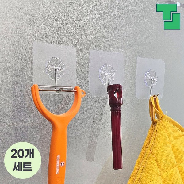 트렌드리빙 무타공 접착식 후크걸이, 꽃, 20개