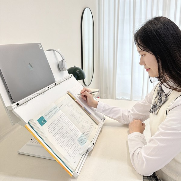  메르마 2단독서대 책받침대 높이조절독서대 책거치대 스터디대 필기대, 화이트 60 