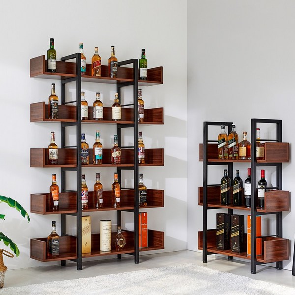 우디스 600 3단 원형프레임 장식장 술장 위스키 양주 진열장, 블랙프레임_월넛