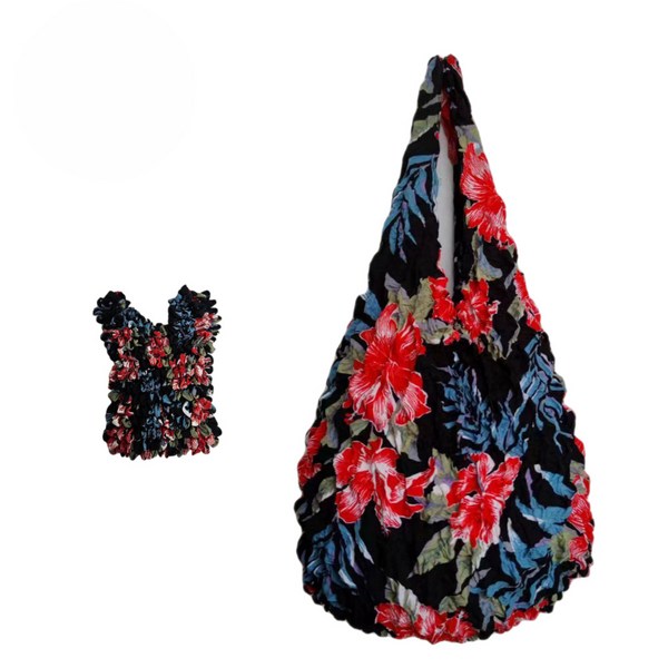  탐나는 쭈욱 늘어나는 요술 장바구니 에코백 꽃무늬 주름 휴대용 시장바구니, 04, 1개, 혼합색상 