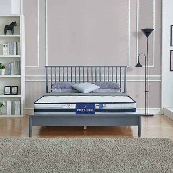 루핀침대 러블리 프레임+독립스프링 매트리스(R-2) 고무나무 원목 침대, 그레이