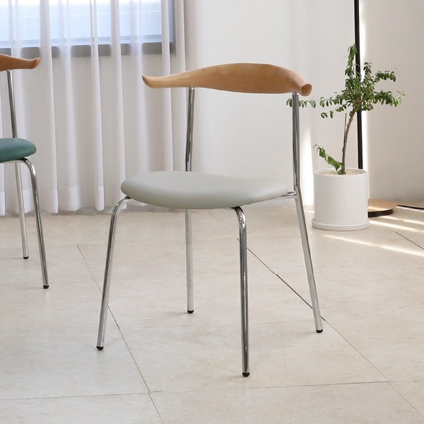본엔카우 미드센츄리 모던 소뿔 디자인 인테리어 의자 카페 체어, 1개, 베이지