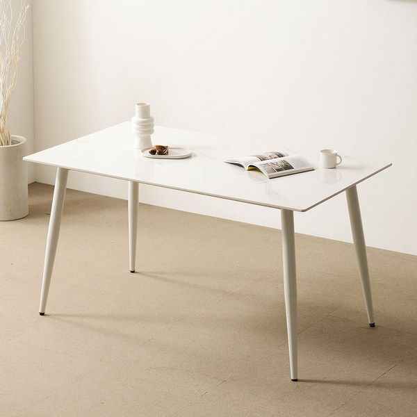  [저스틴퍼니처]레베카 4인 통 세라믹 식탁, 화이트마블+화이트 의자제외 