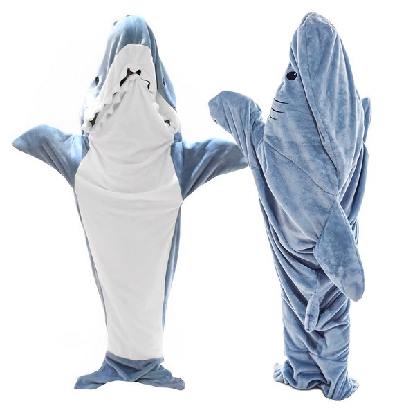  한타오 동물잠옷 상어 캠핑 입는담요 침낭 초유연 소프트 플란넬 후드티 침낭 