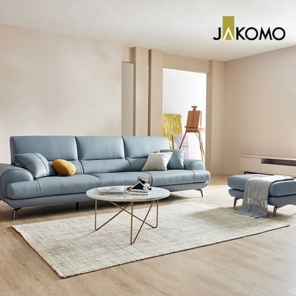 자코모 루디아 4인 럭스 이태리 통가죽 천연면피 소가죽 소파+스툴, 샤인그레이