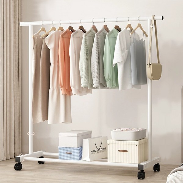 락키홈즈 철제 스탠드 이동식 옷걸이 행거1500, 화이트
