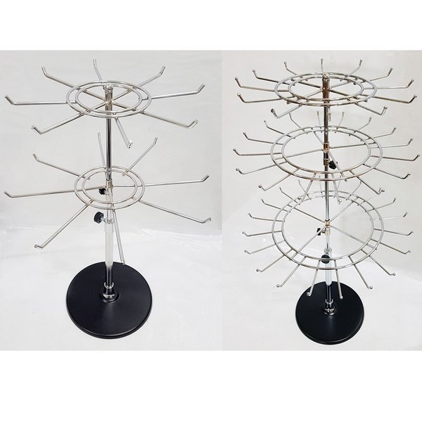 크롬 회전진열 2단 3단 회전 원형 행거 진열 거치대 걸이 진열대 고리 헹거, 2단 스카프진열대, 1개, 실버