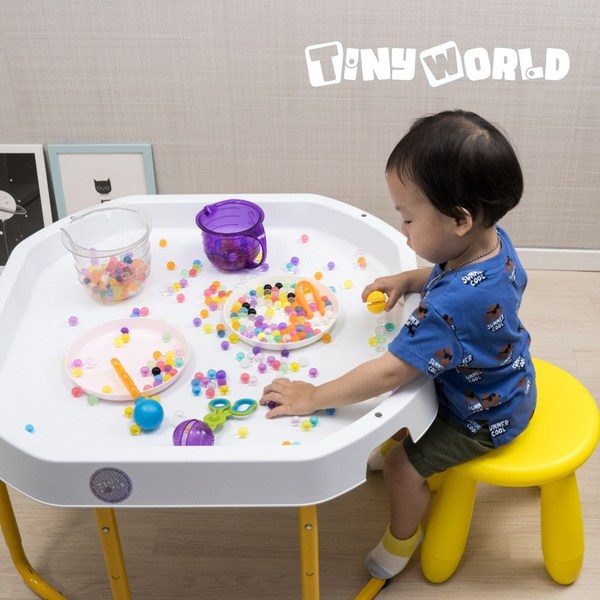  타이니월드 터프트레이 세트 유아 아기 플레이 테이블 책상 도우 모래 놀이, 화이트 트레이 세트 