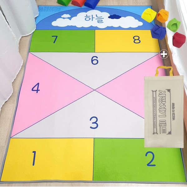  국산 월드토이 사방치기 매트 땅따먹기 오재미 놀이 아이방 러그 학교 체육교구(방울오재미+가방) 