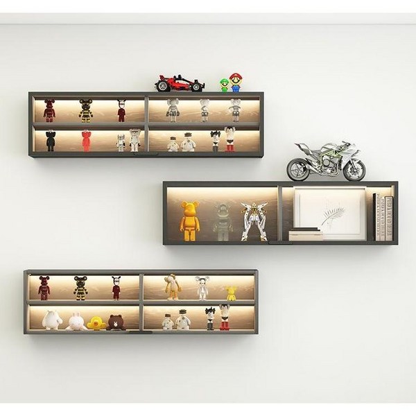  벽걸이 선반 진열장 루니트 장식장 유리도어 인테리어소품 LED조명, C 