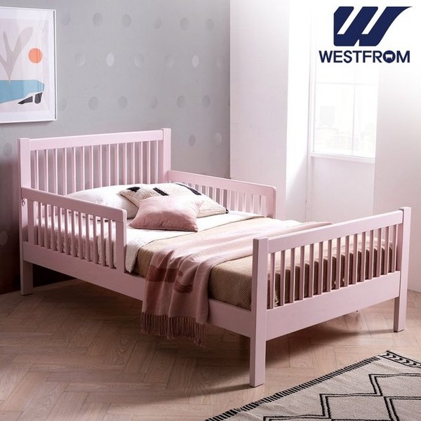  웨스트프롬 고무나무 원목 가드 침대 SS 슈퍼싱글(하단 서랍장 별도 구매), 인디핑크 뮤뮤, 프레임단품(서랍미포함) 