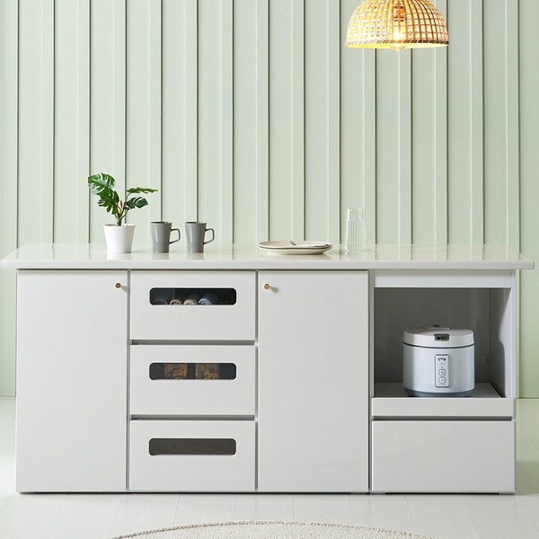 마로니 1800x600 아일랜드 주방수납 홈바수납장, 화이트_상판 대리석패턴