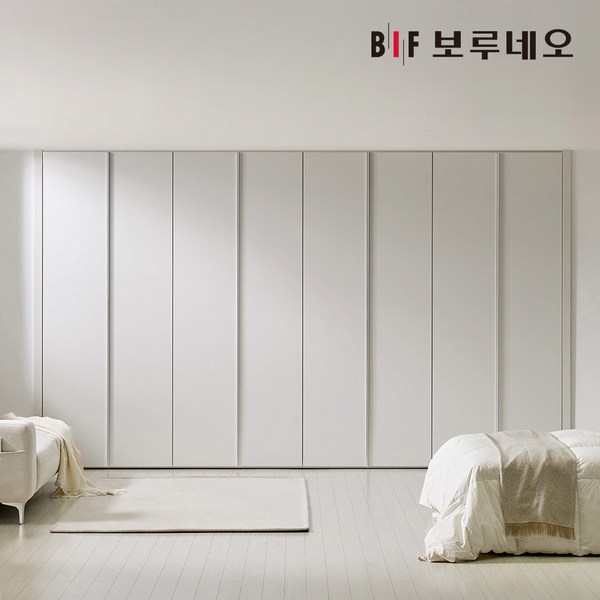  보루네오 레스 무몰딩 맞춤시공 여닫이 붙박이장 360cm 12자, 슬림바_웜베이지 360cm 