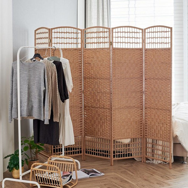 요고바라 라탄 인테리어 파티션 원목 가리개 이동식 가림막, 갈색