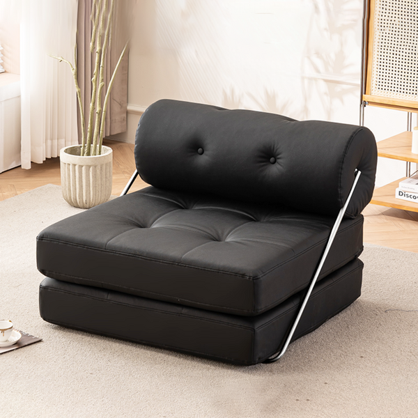 홈풀 두부폭신 침대쇼파 접이식 침대 소파 베드 좌식 카우치 배드 거실 침대형, 4. 블랙 인조가죽형