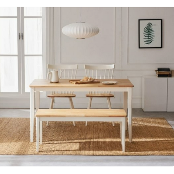  모던하우스 델카 에디션 원목 테이블 내추럴화이트 4인 벤치 세트+체어2 DL22SET025, 테이블1+벤치1+체어2 