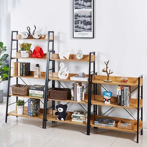  거실 서재 진열선반 사다리선반 원목 다용도수납장, 화이트 