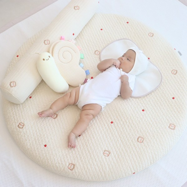 이몽 아기 원형러그 100수 순면 듀라론 냉감 (놀이 매트 신생아 커버분리형 패드), 1개, 곰(100수)