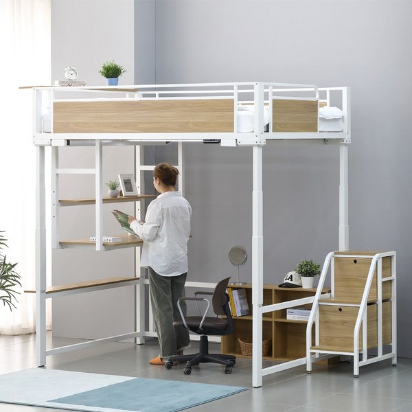 미라클 벙커 책상 침대 (Q퀸/SS수퍼싱글) 자동 높이 조절, 1. 미라클 벙커(수퍼싱글) 측면/수납계단 사다리