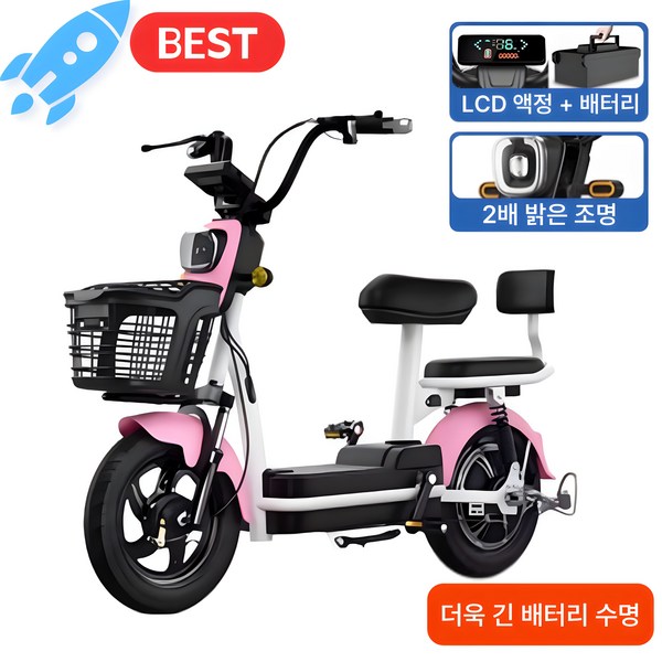 접이식 전기자전거 미니벨로 48V 전동 출퇴근 2023년 휴대용 배터리 배달 스쿠터 성인, 액정-핑크그래핀12A배터리65km지속