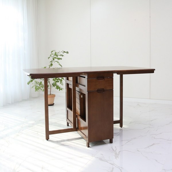  벤트리 벤느 원목 접이식 4인용 확장형 식탁 테이블 단품 (의자 미포함), 브라운 